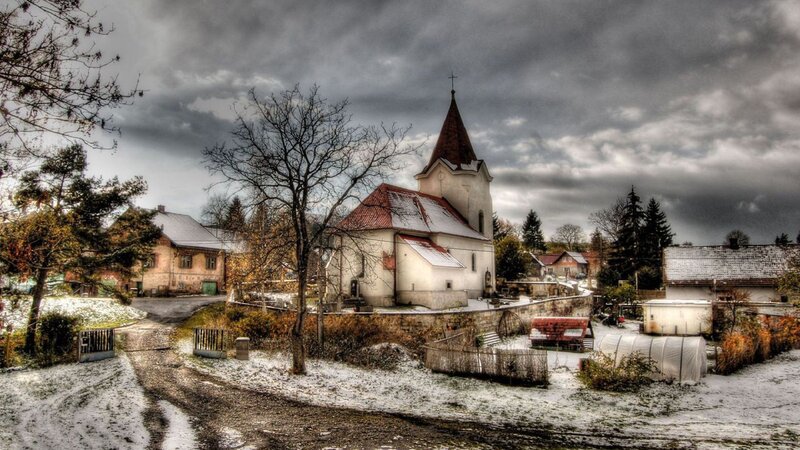White Church in Winter — Gray
