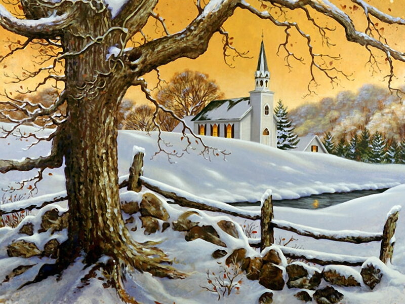 White Church in Winter — Serene