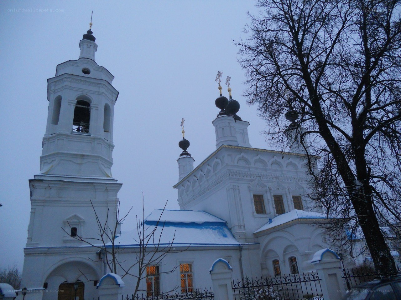 White church in winter