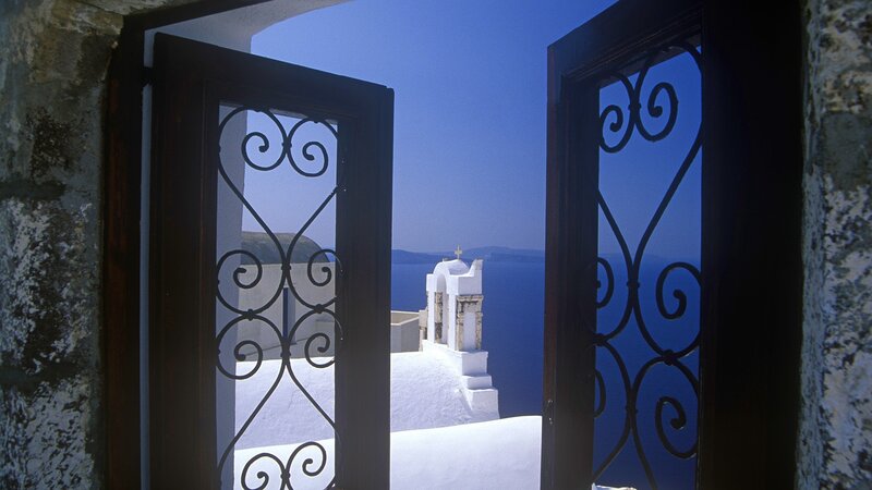 White Church on Cliff — Blue, Serene, Afternoon, Photograph