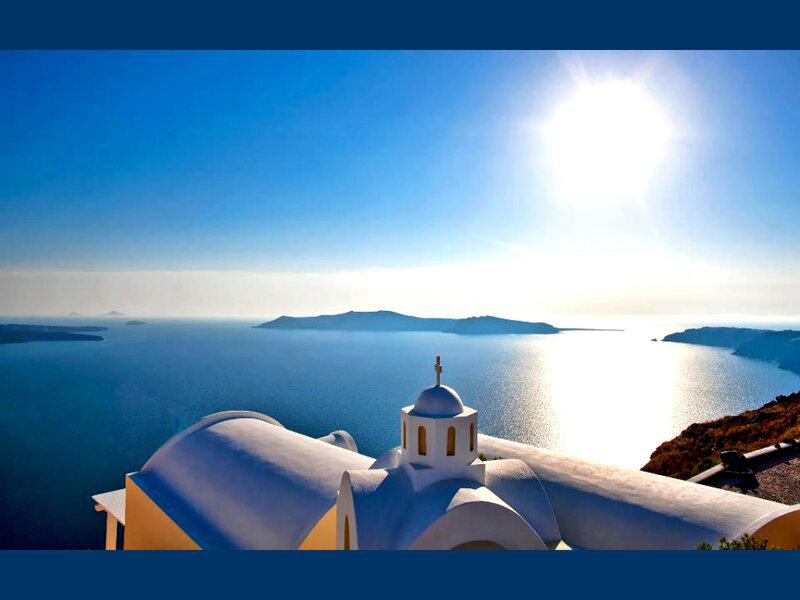 White Church on Cliff — Blue, Serene