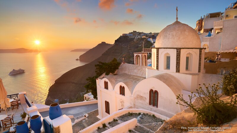 White Church on Cliff — Serene, Sunset