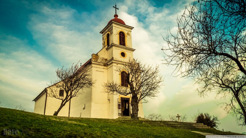 White Church on Hill — Blue, Dramatic