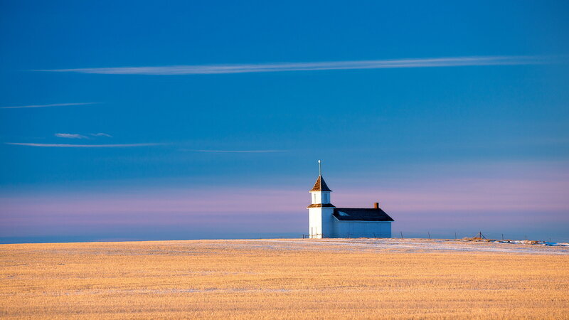 White Church on Hill — Blue, Serene