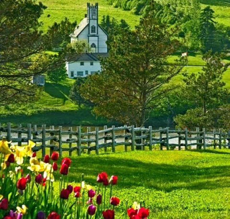 White Church on Hill — Green, Serene, Spring
