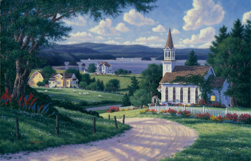 White Church on Hill — Green