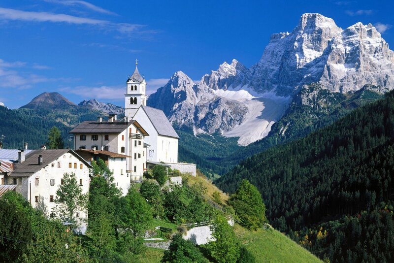 White Church on Hillside — Blue