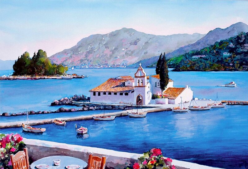 White Church on Island — Blue