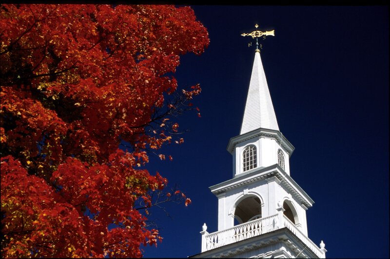 White Church Steeple — Red