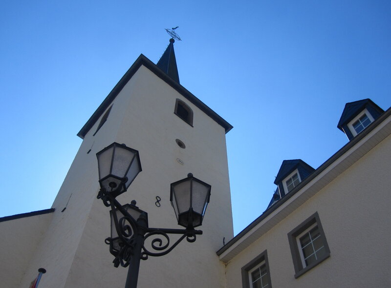 White Church Tower — Blue