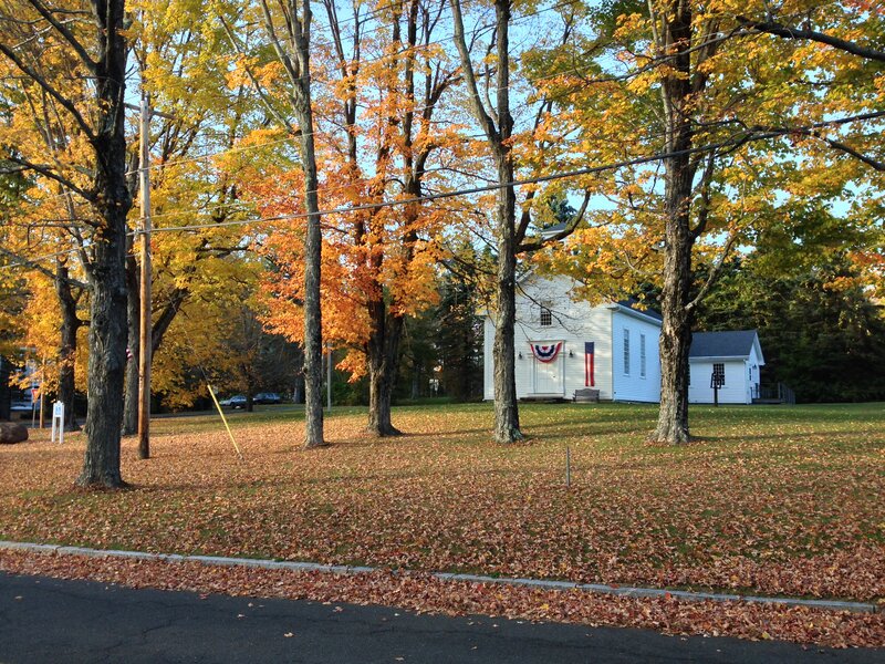 White Church with Autumn Trees — Yellow