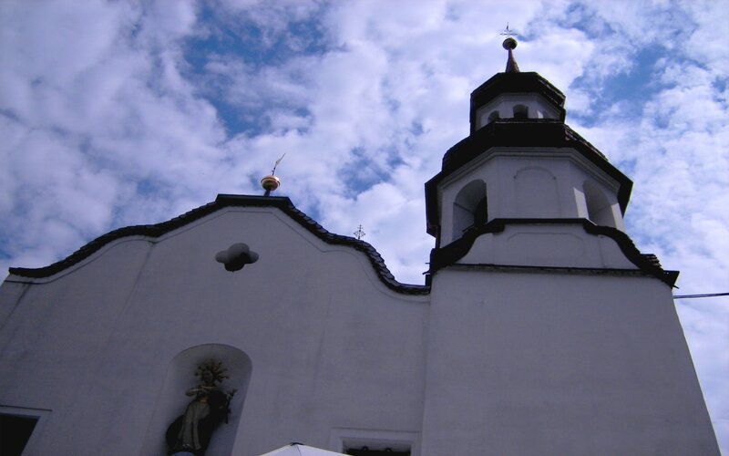 White church with bell tower