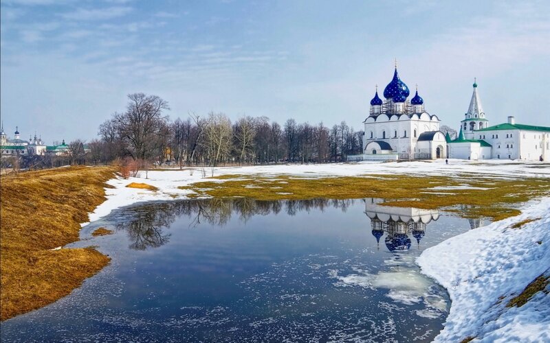White Church with Blue Domes — Serene