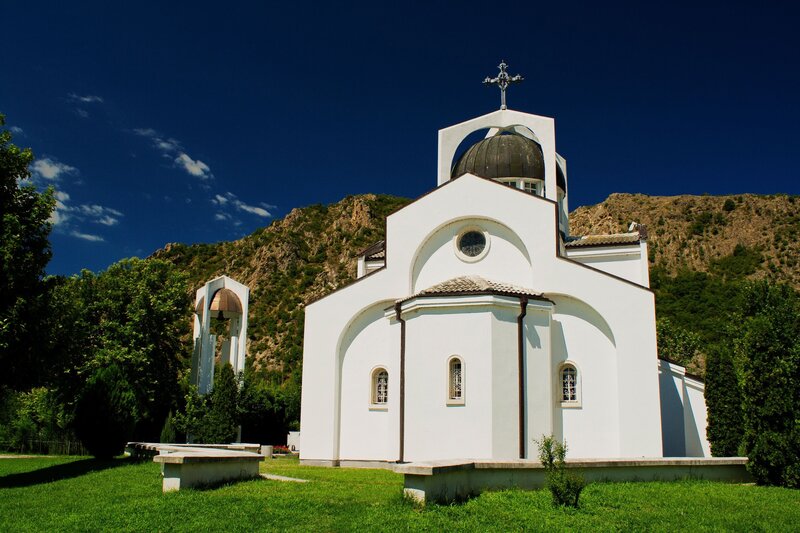 White church with dome and bell tower