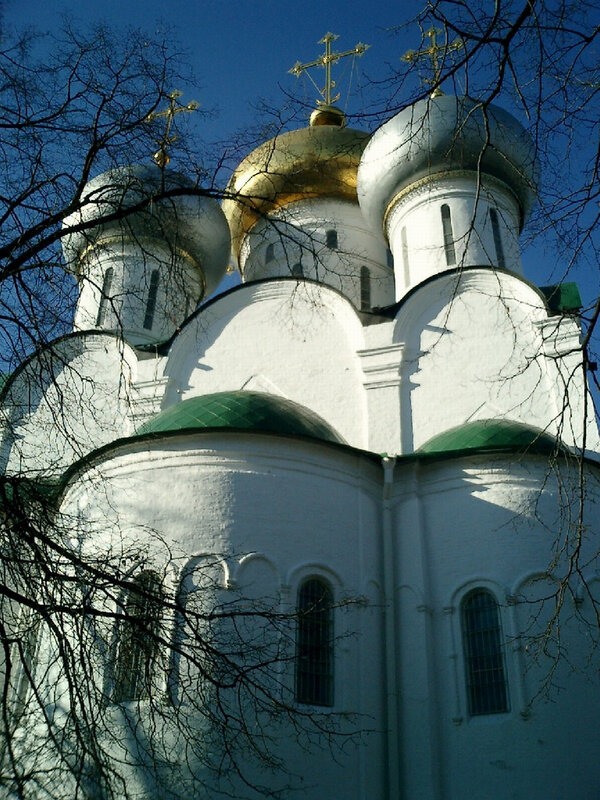 White church with golden domes
