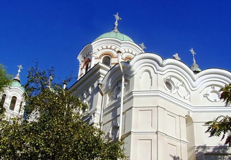 White church with green dome