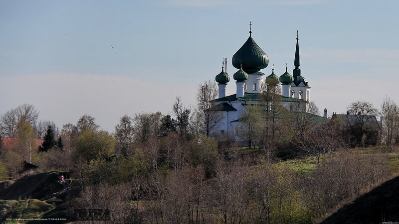 White Church with Green Domes — Serene, Spring