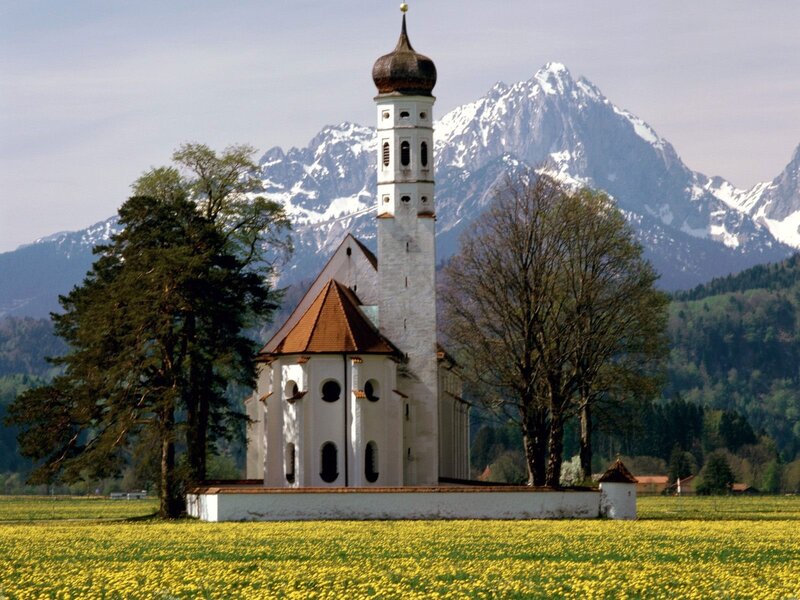 White Church with Mountains — Yellow