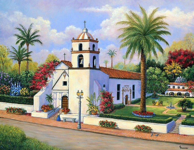 White Church with Palm Trees — Serene, Afternoon