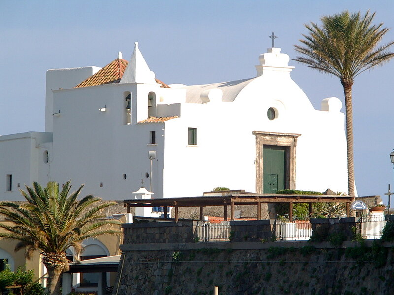 White Church with Palm Trees — Serene