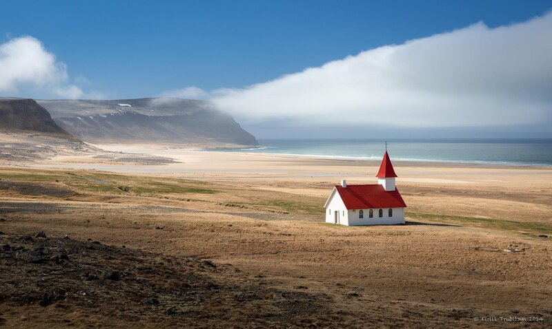 White Church with Red Roof — Blue
