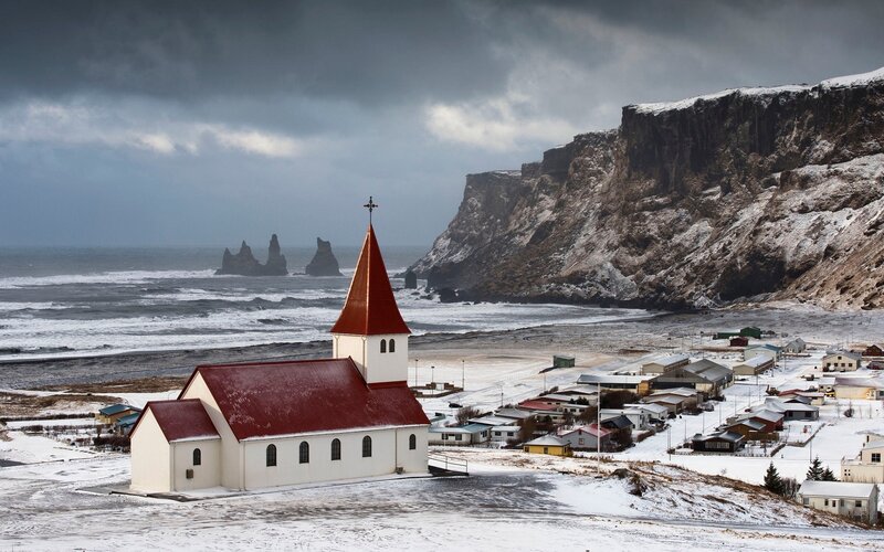 White Church with Red Roof — Dramatic
