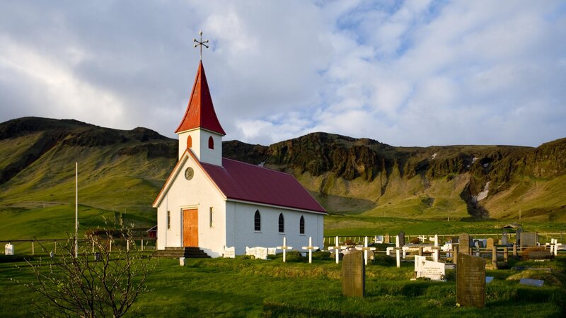 White church with red roof