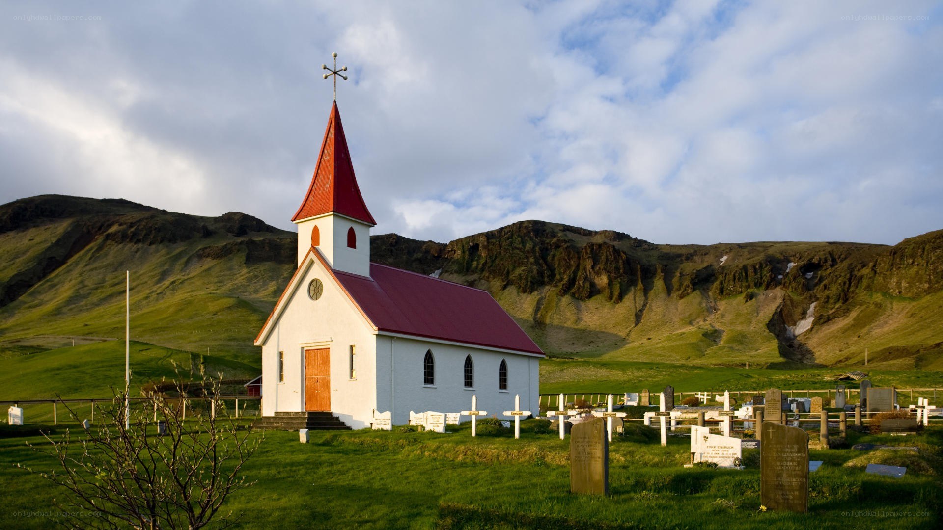 White church with red roof
