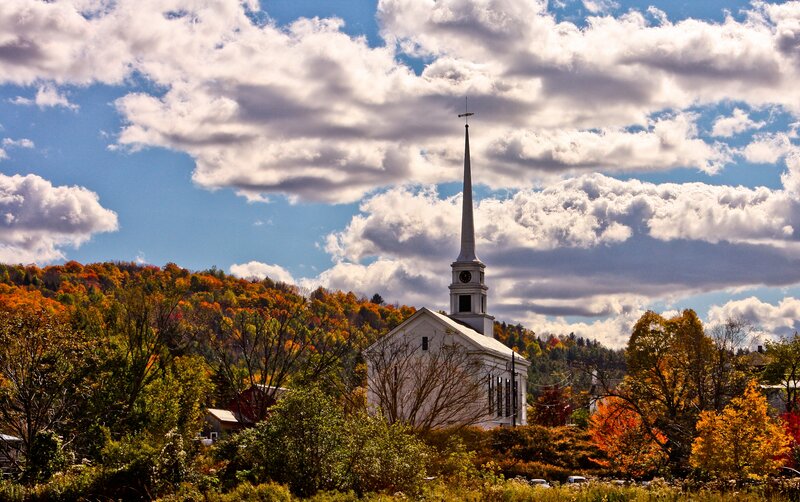 White Church with Steeple — Blue, Serene