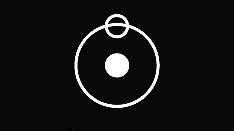 white circle logo on black