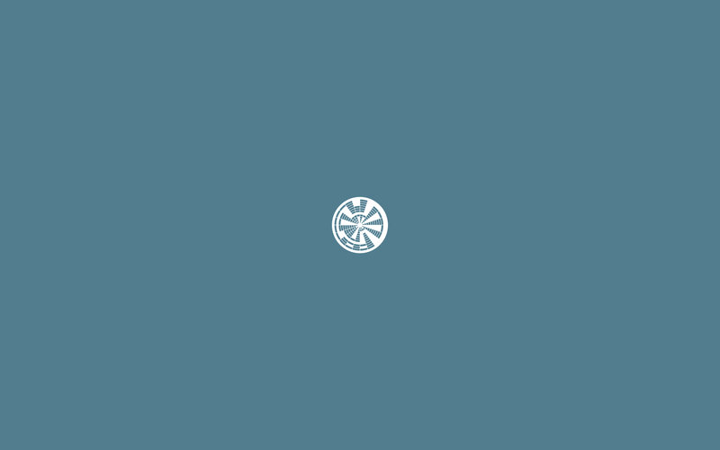 white circular logo on blue