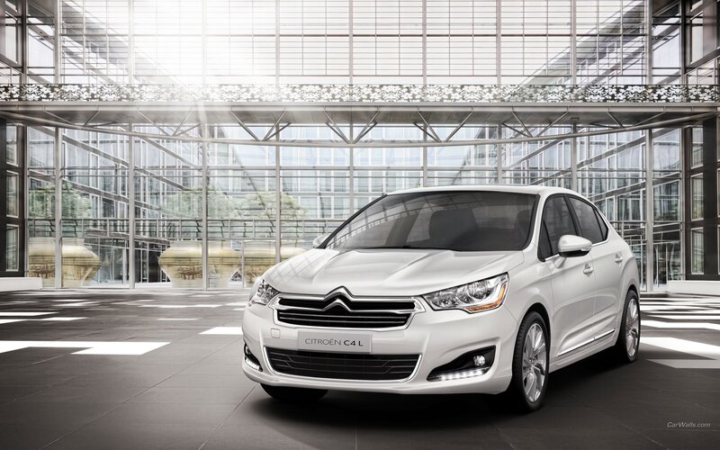 White Citroën C4 L in modern hall