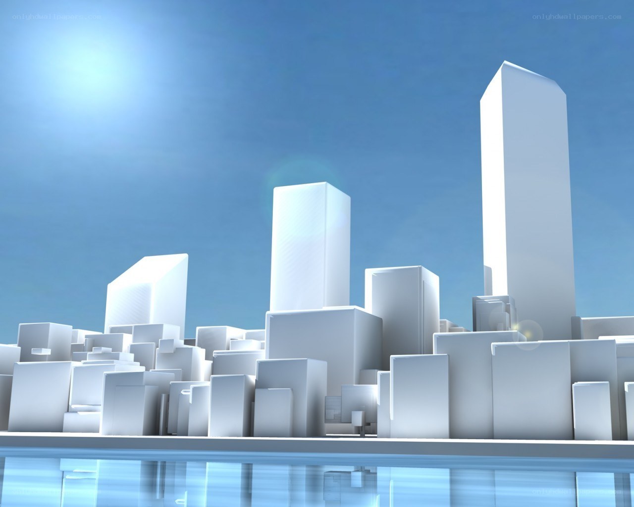 White city model under blue sky
