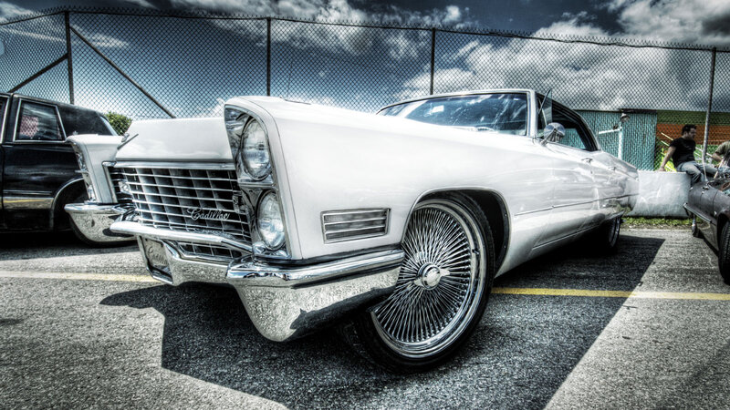 White classic Cadillac at car show