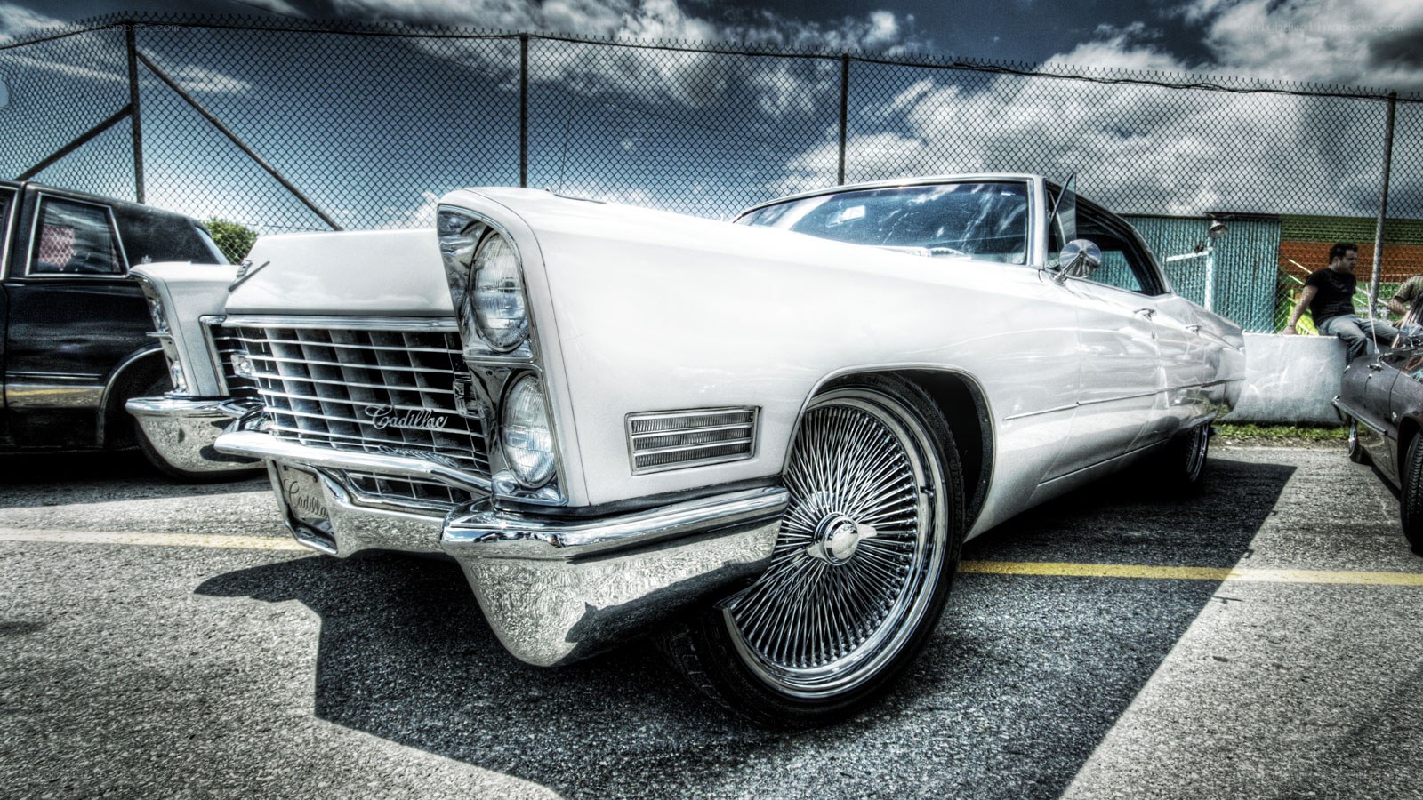 White classic Cadillac at car show