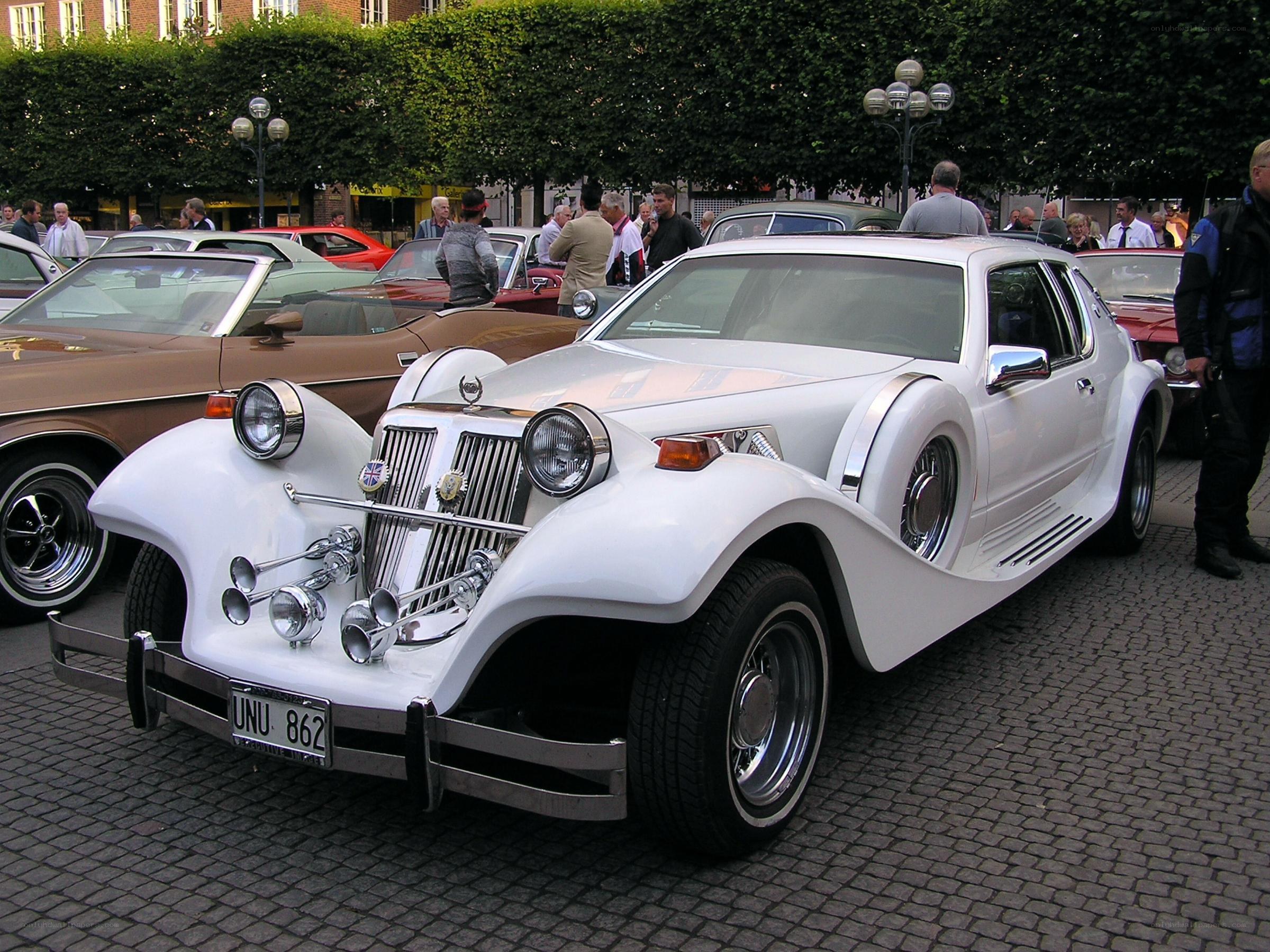 White classic car at a show