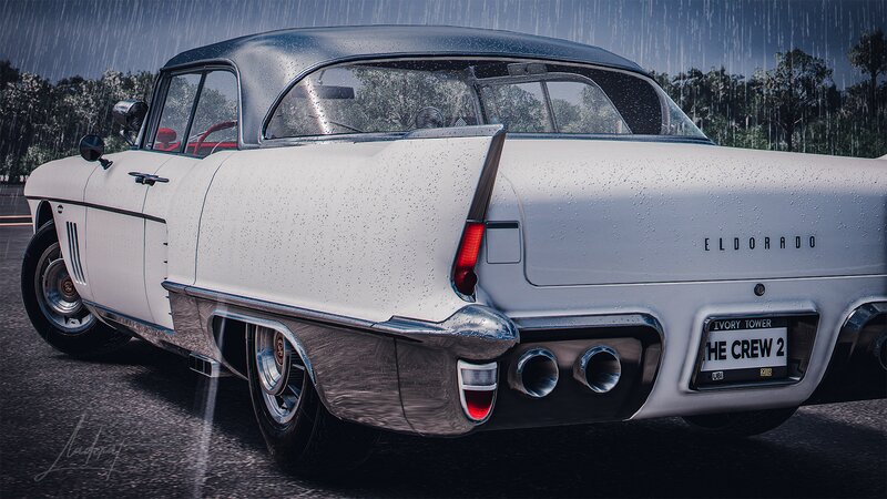 White Classic Car — Dramatic, Digital Art, Rain