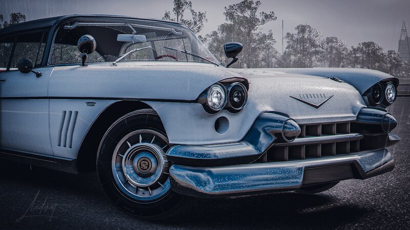 White Classic Car — Dramatic, Digital Art