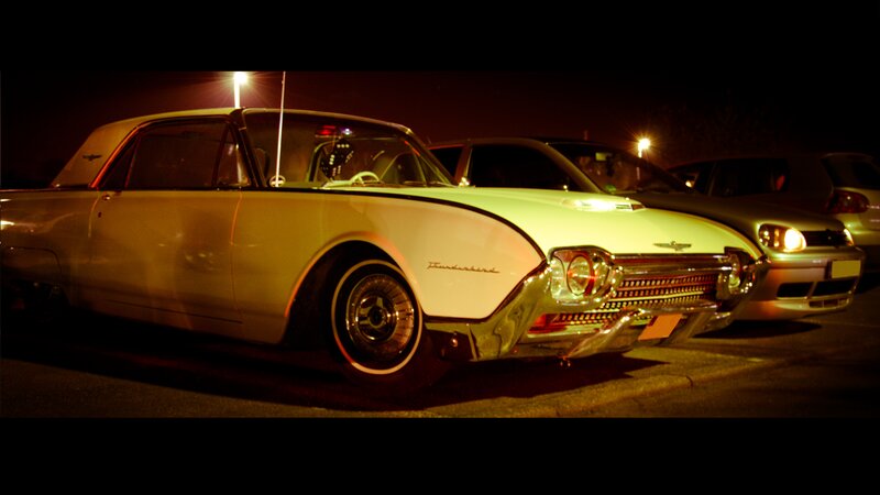 White Classic Car — Dramatic, Night, Photograph, Parking Lot