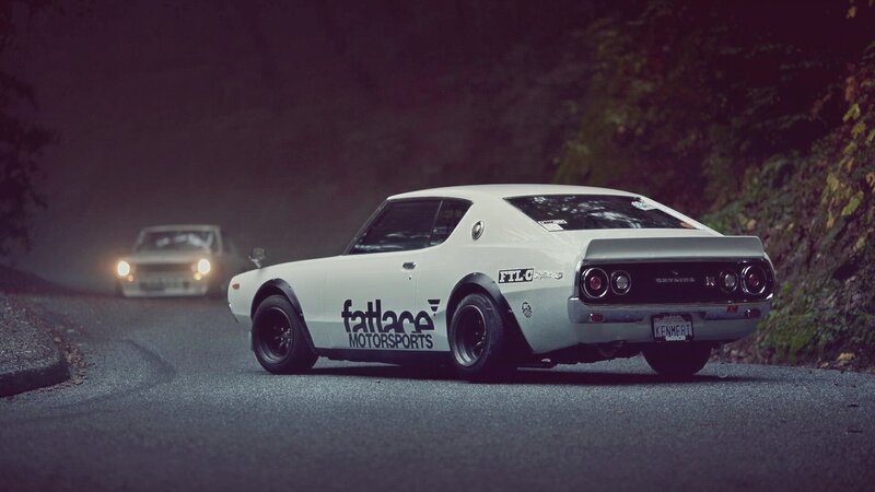 White Classic Car — Dramatic, Night, Photograph, Road, Trees, Black