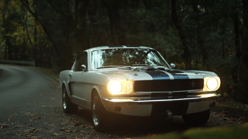 White Classic Car — Dramatic, Night, Photograph, Road, Trees