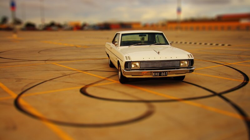 White Classic Car — Dramatic, Sunset, Photograph, Tarmac