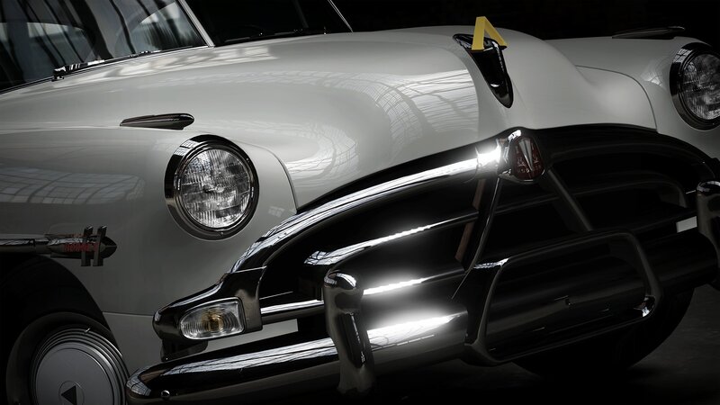White Classic Car Front — Dramatic