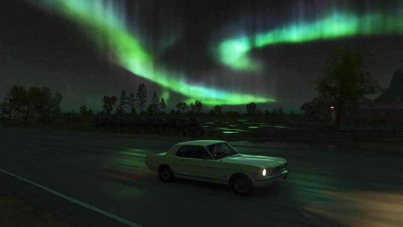 White Classic Car — Green, Serene
