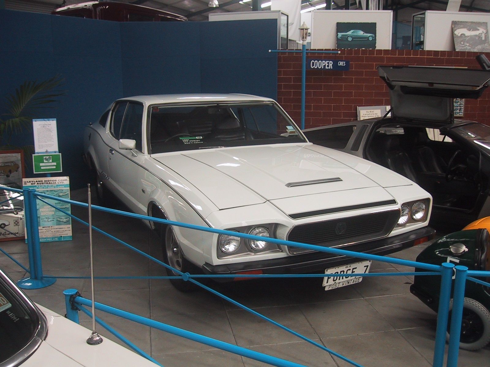 White classic car on display