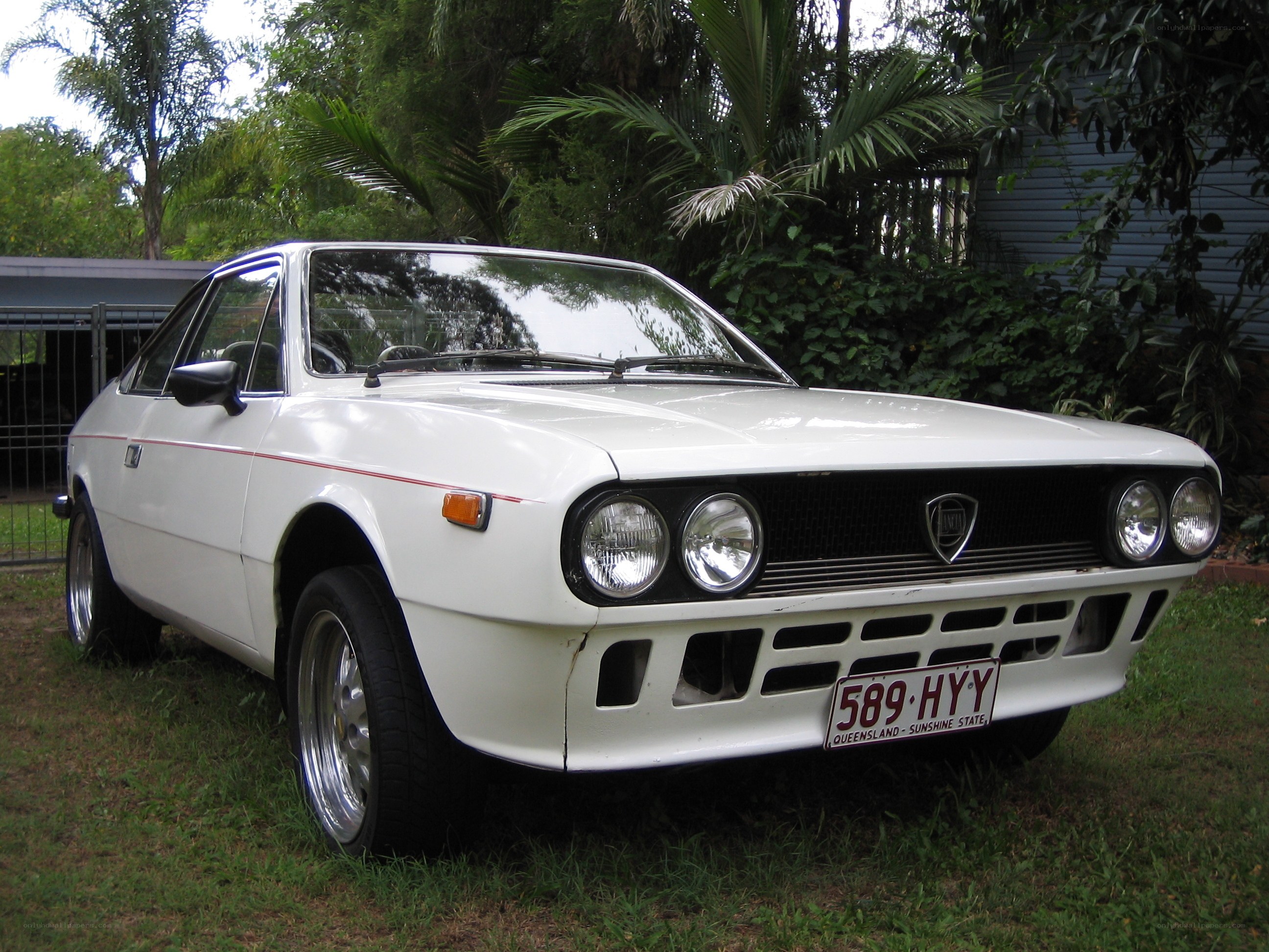 white classic car on grass