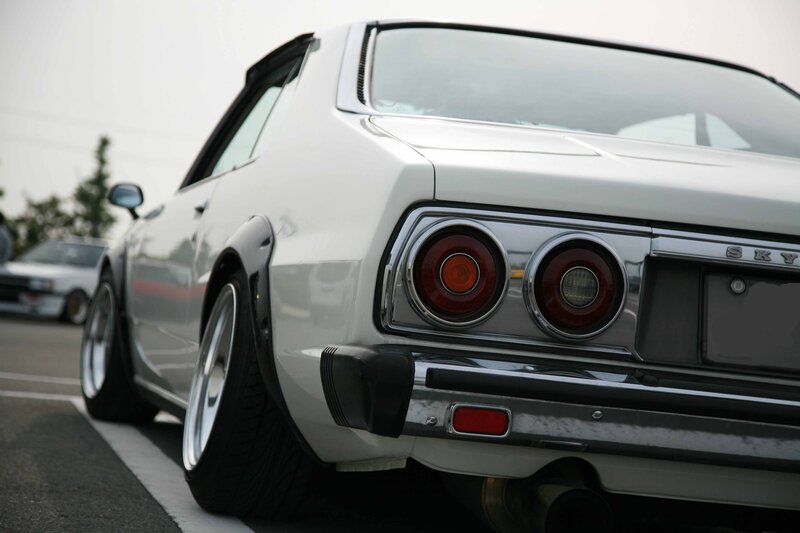 white classic car rear view