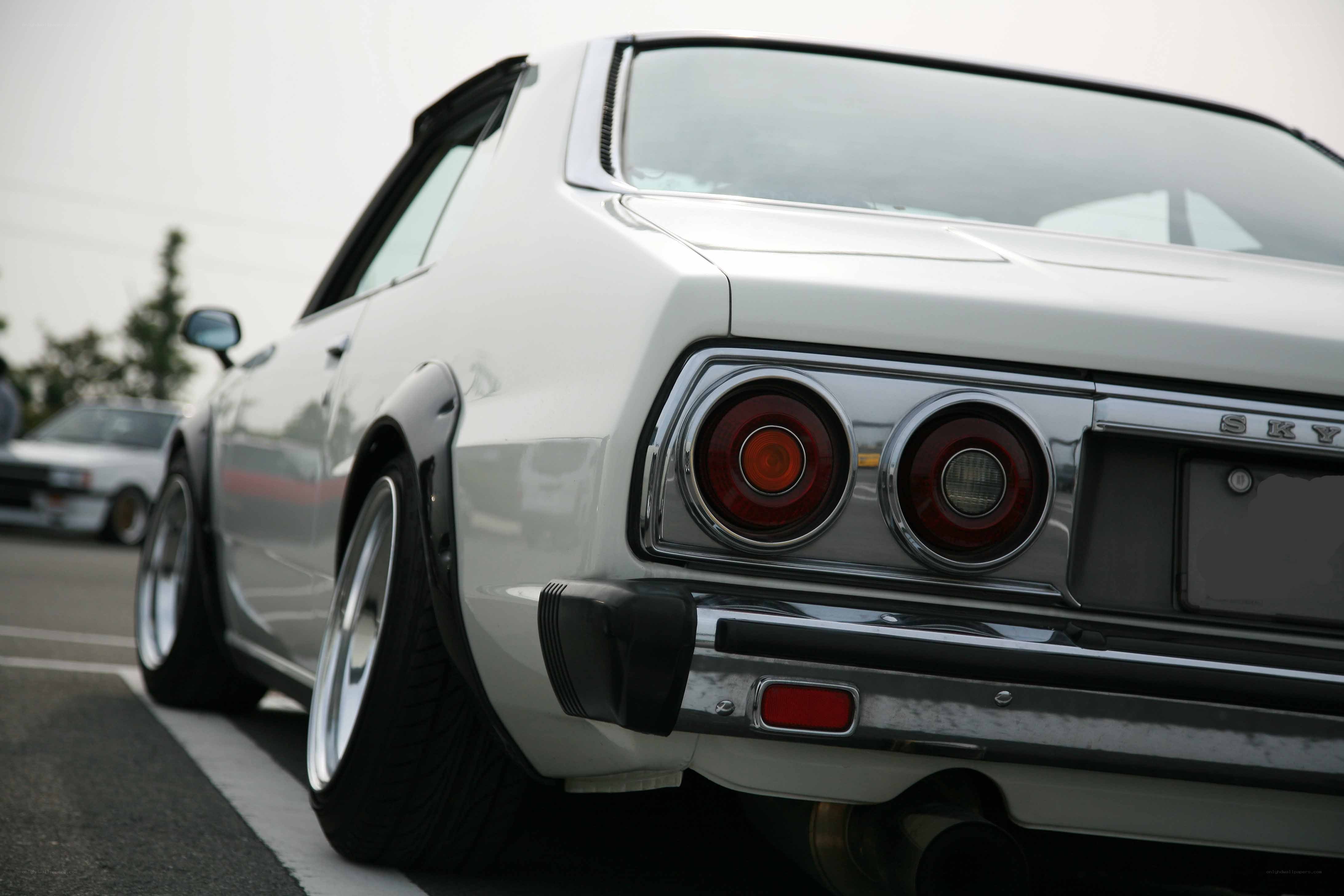 white classic car rear view