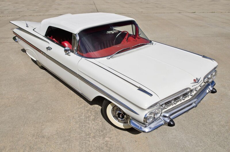 White Classic Convertible — Calm, Afternoon, Photograph, Red Interior