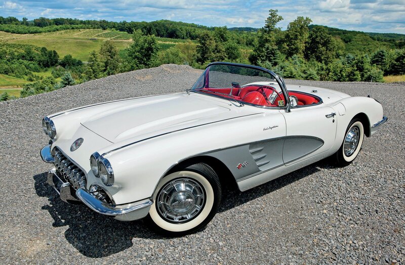White Classic Convertible — Serene, Afternoon, Photograph, Red Interior